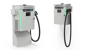 Sleek 60kW Floor-Mounted EV Charger with Dual Charging Ports and High-Efficiency Design